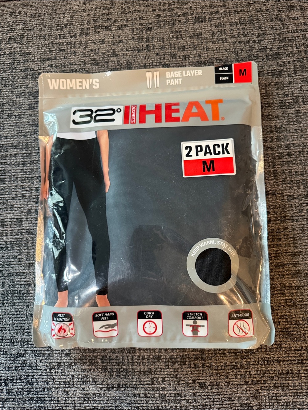 32 Degrees HEAT Women's Black Base Layer Pant 2-Pack